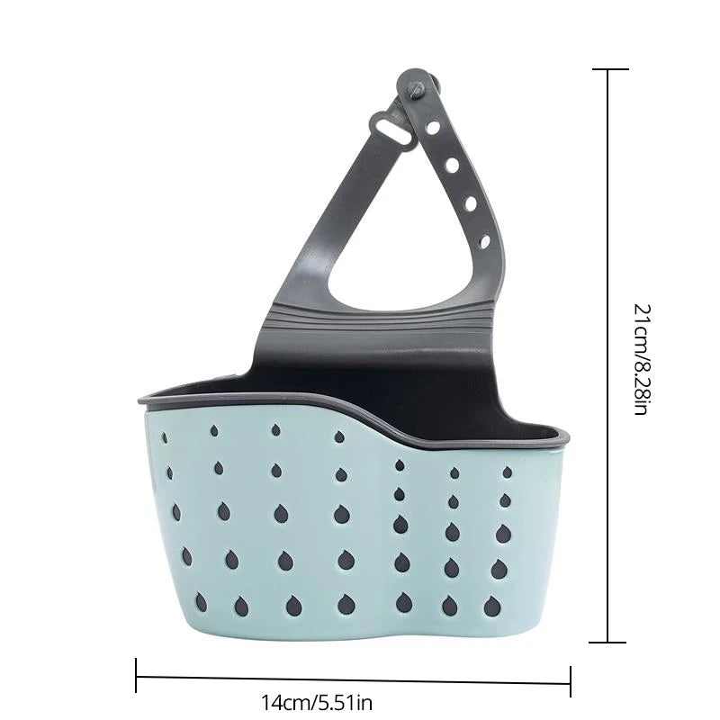 1Pc Sky Blue Creative Sink Storage And Drainage Rack Hanging Bag Kitchen Faucet Adjustable Storage And Hanging Basket