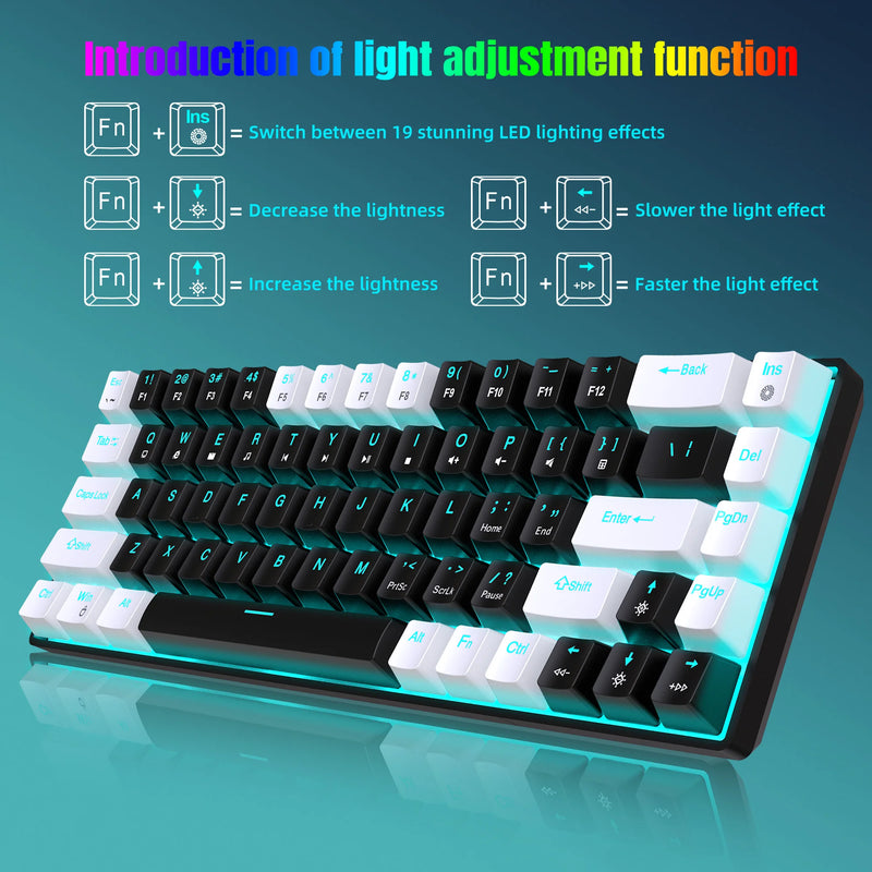 68 Keys Mechanical Keyboard Ergonomics RGB Backlit LED Hot Swappable Blue Switch Gaming Keyboard for PC Laptop Office