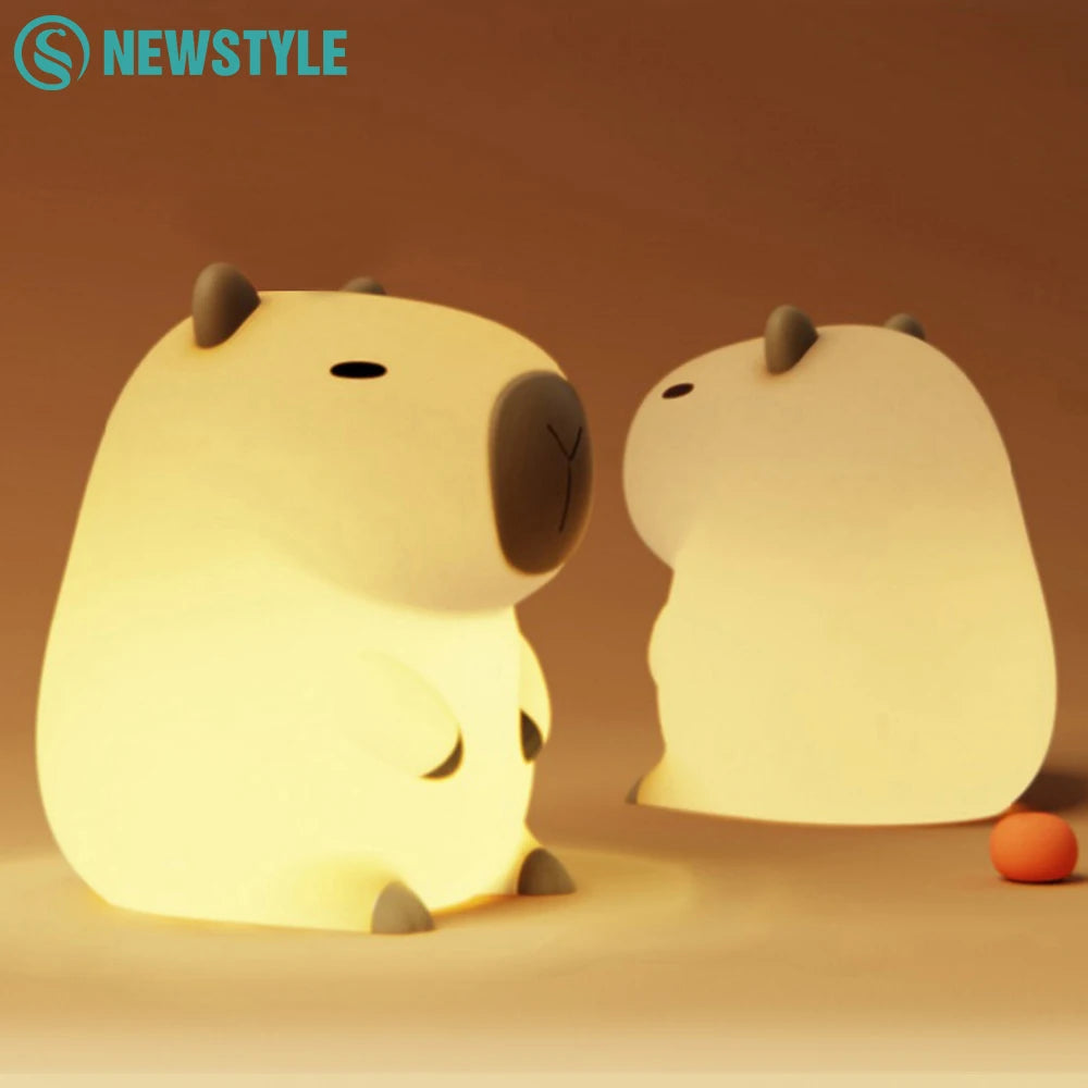 Cute Capybara Night Light Novelty 2 Levels Dimmable Nursery Snail Nightlight Rechargeable Touch Lamp for Kids Room Decor