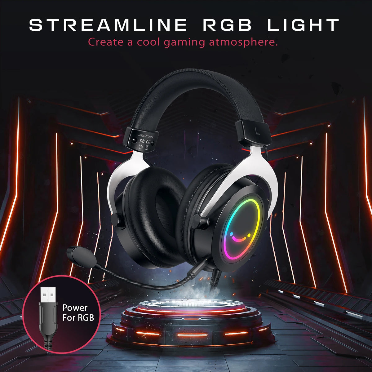 FIFINE Gaming Headset with Stereo Sound/Detachable MIC/RGB/Line Control,Over-Ear Headphone for PC PS4 PS5 Xbox -AMPLIGAME H3