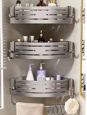 Shower Corner Shelf with Towel Bar Hook Space Aluminum Bathroom Shelf Without Drilling Shampoo Holder Bathroom Accessorie