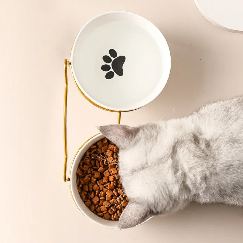 500ML Pet Ceramic Bowl Kitten Puppy Ceramic Bowl Water Feeder Cat Food Feeding Dish Dispenser with Raised Stand Cat Accessories