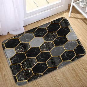 Abstract Black White Marble Bath Mat Set Creative Geometric Texture Modern Carpet Home Bathroom Decor Non-slip Rugs Toilet Cover