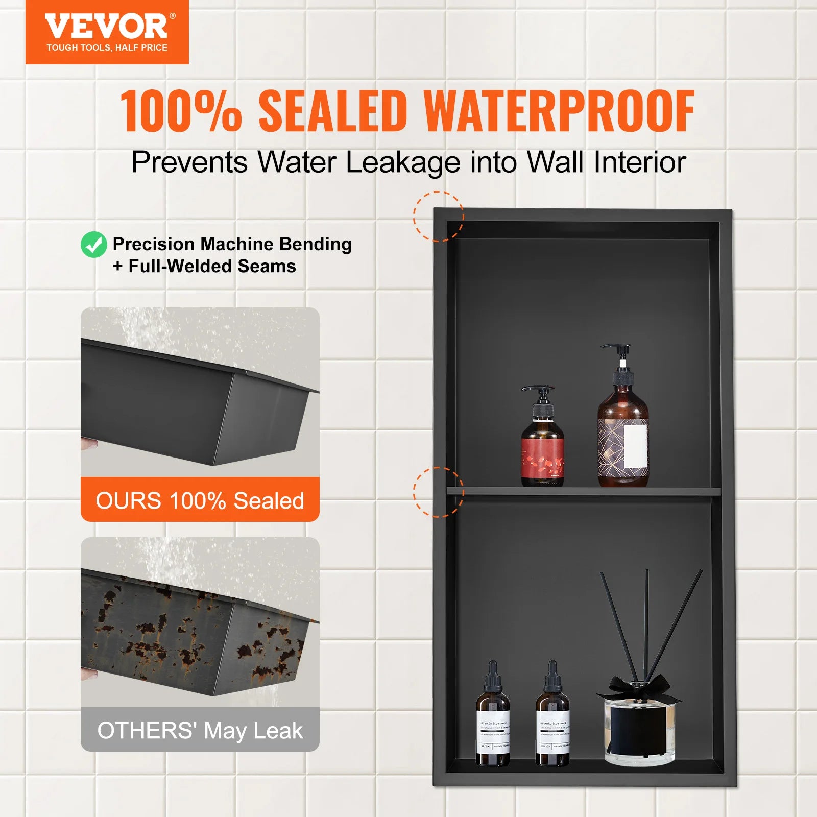 VEVOR No Tile Shower Niche 304 Stainless Steel Wall Inserted Niche Recessed Double Shelves for Shower or Soap Storage Bathroom