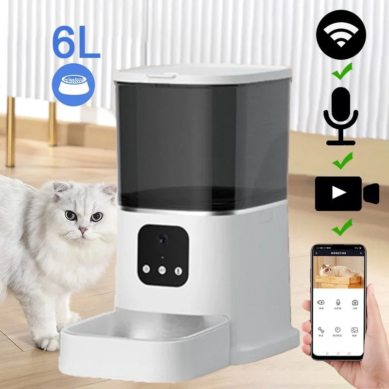 6L Automatic Cat Feeder WiFi APP Smart Pet Fresh Food Dispenser With Stainless Steel Bowl For Cat Dog Dry Food Accessories