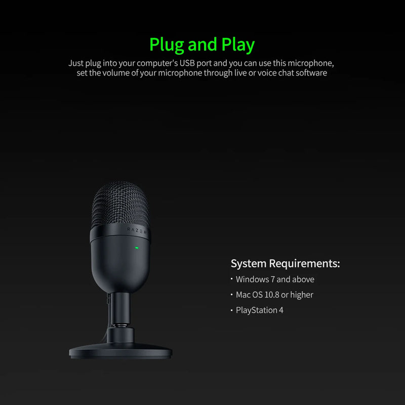 2024 New Razer Seiren Mini Microphone USB Microphone Ultra-compact Condenser Streaming Microphone Mic