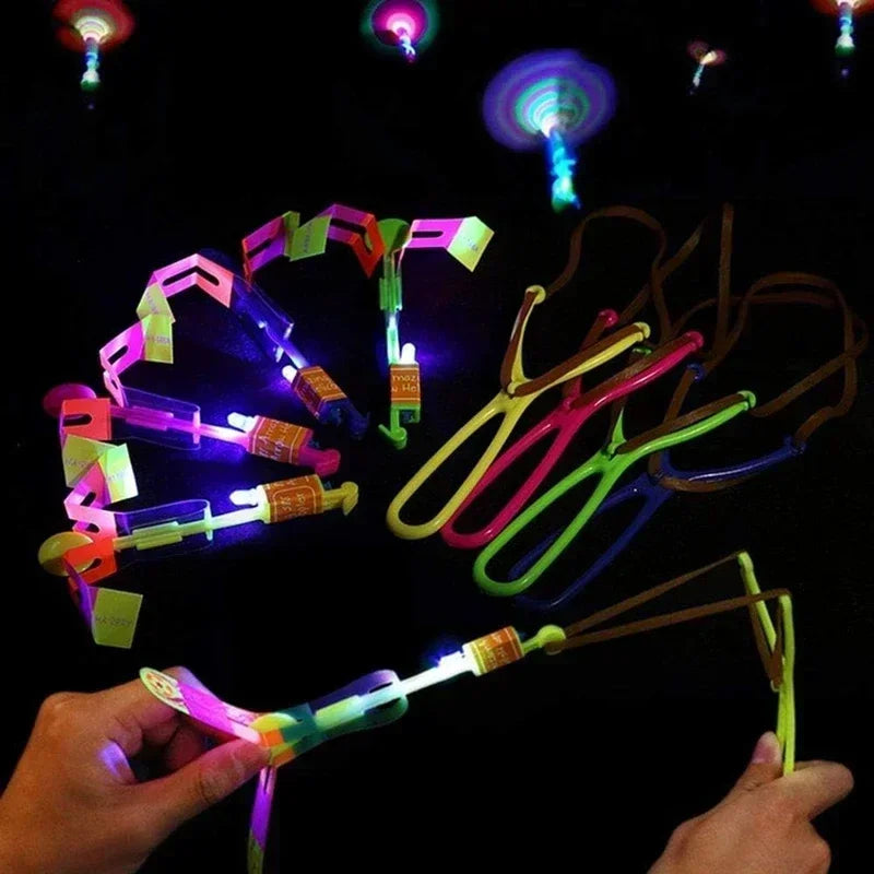 1/10/30/50pcs Amazing Light Toy Arrow Rocket Helicopter Flying Toy LED Light Toys Party Fun Gifts Rubber Band Catapult