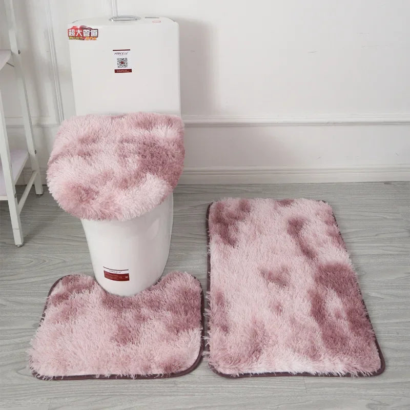 Tie-dye Fur Carpet Toilet Three-piece Non-slip Mat Bathroom Absorbent Set