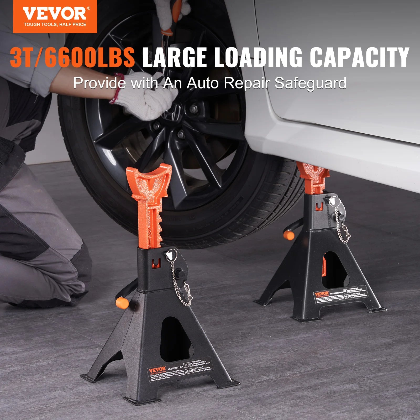 VEVOR Jack Stands 3 Ton (6,000 lbs) Capacity Car Jack Stands Double Locking 10.8-16.3 inch Adjustable Height for lifting SUV