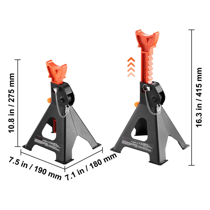 VEVOR Jack Stands 3 Ton (6,000 lbs) Capacity Car Jack Stands Double Locking 10.8-16.3 inch Adjustable Height for lifting SUV