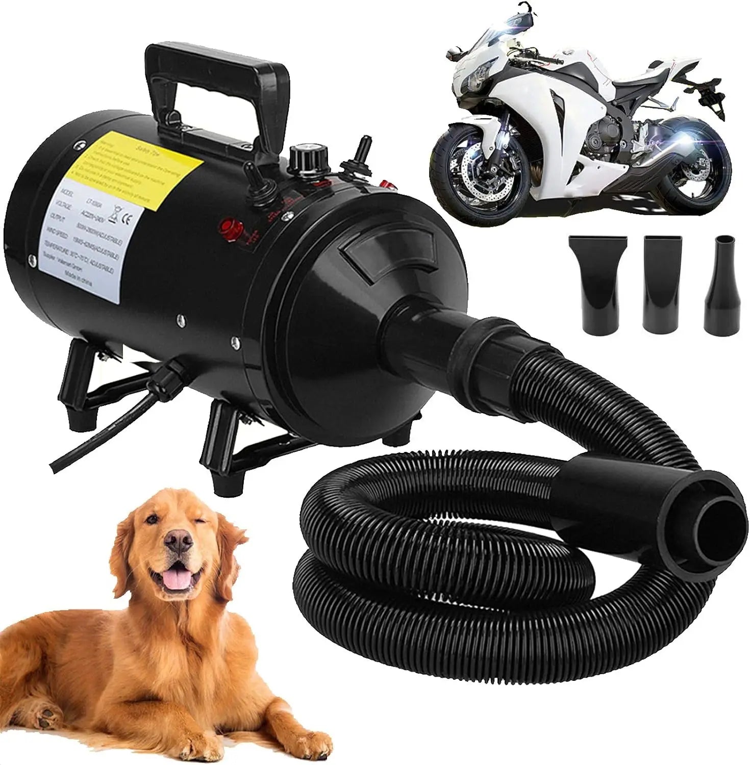 VickyHome Motorcycle Car Bike Vechicle Power Dryer, Portable Blower & Blaster Pet Dog Grooming Dryer- Dry and Dust