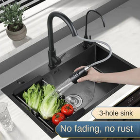 Waterfall Sink Kitchen Stainless Steel Topmount Sink Large Single Slot Wash Basin Touch Waterfall Faucet Nano-Sink  Wash Basin