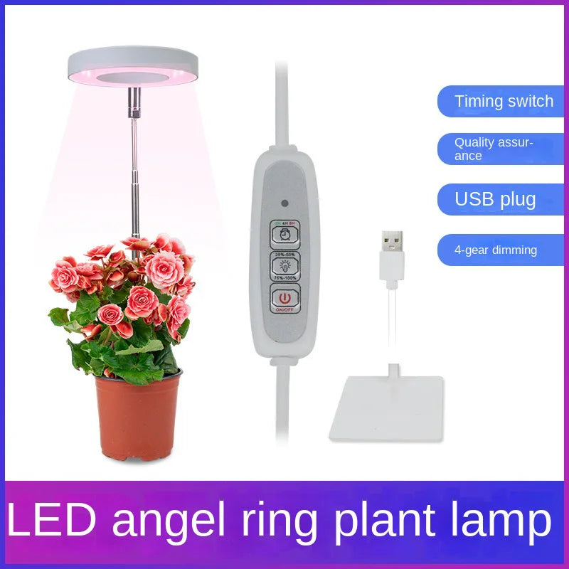 LED Grow Light Full Spectrum Plant Growth Light USB 5V Height Adjustable Dimmable Growing Lamp with Timer for Indoor Plants Herb