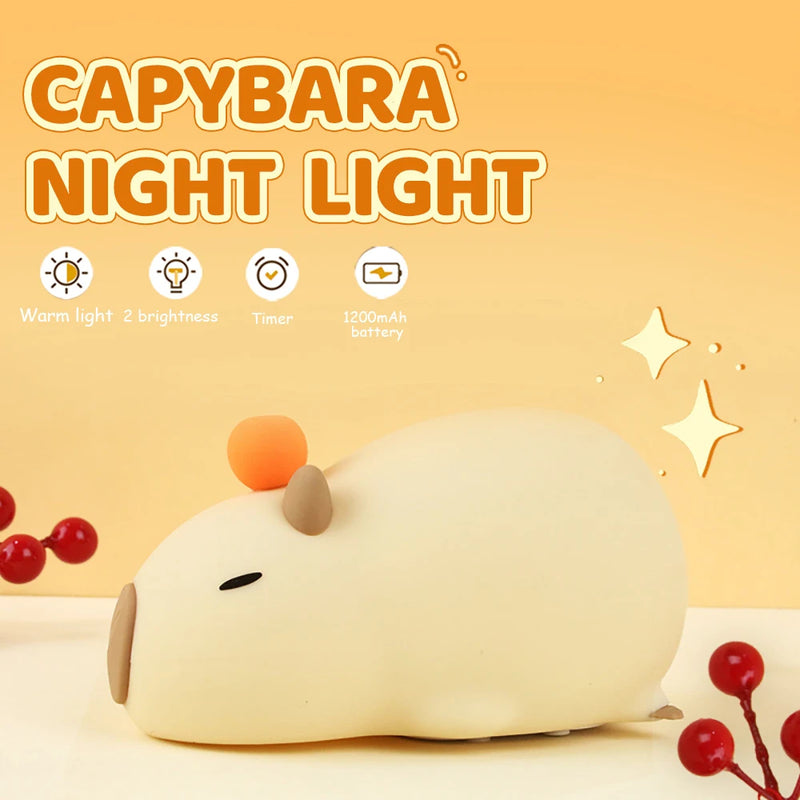 Cute Cartoon Capybara Silicone Night Light USB Rechargeable Timing Dimming Sleep Night Lamp for Children's Room Decor