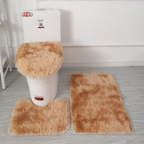 Tie-dye Fur Carpet Toilet Three-piece Non-slip Mat Bathroom Absorbent Set