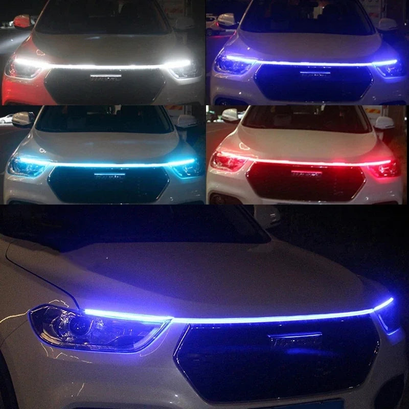 120cm LED Daytime Running Light Scan Starting Car Hood Decorative Lights DRL Auto Engine Hood Guide Decorative Ambient Lamp 12V