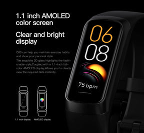 2023 Smart Watch Men Women Smart Bracelet Wristband 1.1 Inch Amoled Heart Rate Waterproof Body Temperature Fitness Tracker Band