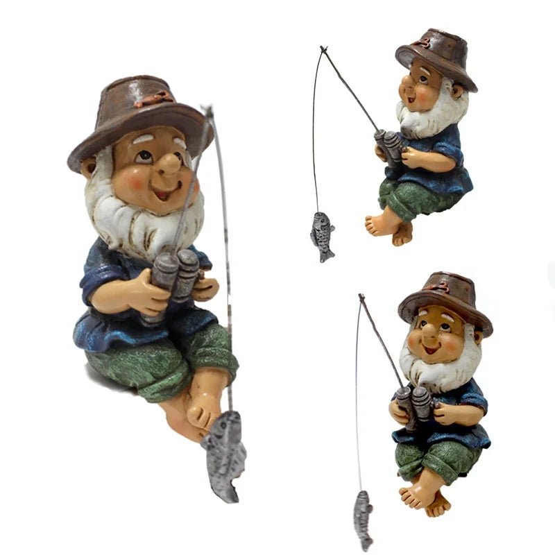 Mini Gnome Garden Resin Statue Outdoor Ornament Funny Lawn Gnome Fisherman Statue Home Decor