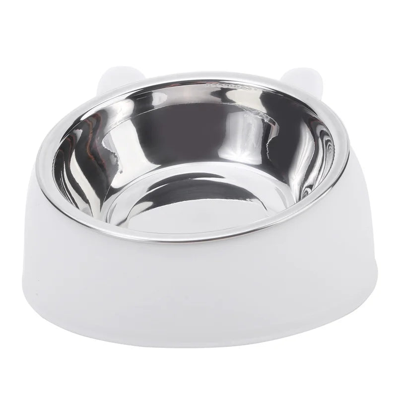 1pc Cat Bowl Lovely Creative Inclined Kitten Puppy Food Feeding Bowls Stainless Steel Cats Drinking Feeder Pet Dogs Cats Feeders