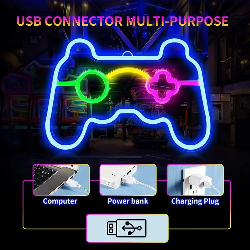 USB Game Console Handle Shape Bedroom Children's Room Game Room Decoration LED Neon Lights