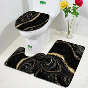 Abstract Black White Marble Bath Mat Set Creative Geometric Texture Modern Carpet Home Bathroom Decor Non-slip Rugs Toilet Cover