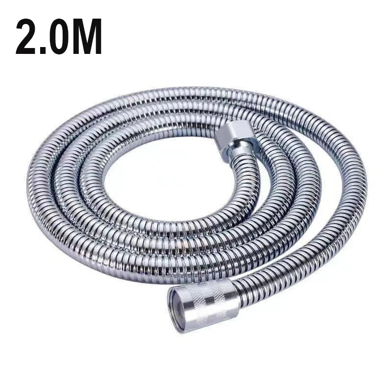 1.5/2M Stainless Steel Shower Hose Black/Silver Long Bathroom Shower Water Hose Extension Plumbing Pipe Showerhead Tube