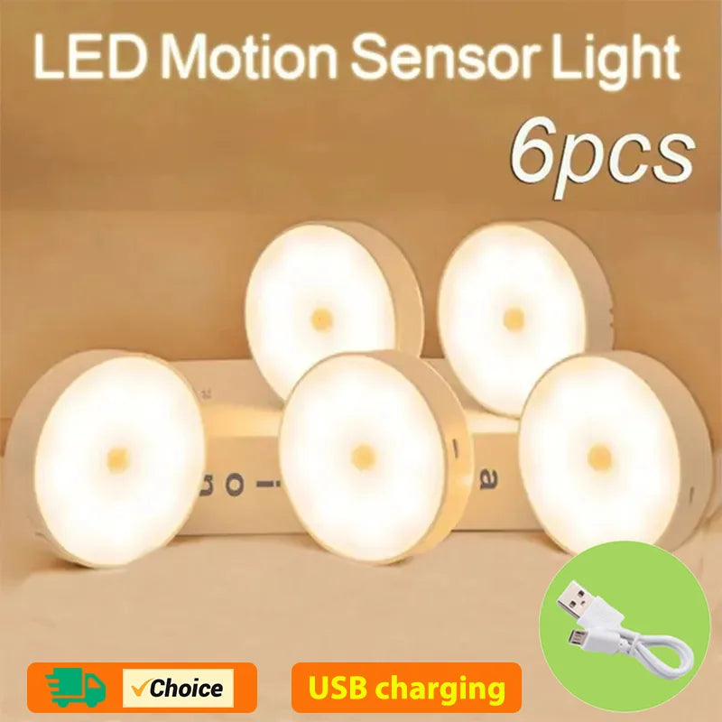 PIR Motion Sensor LED Night Light USB Rechargeable Night Lamp For Kitchen Cabinet Wardrobe Lamp Staircase Wireless Closet Light