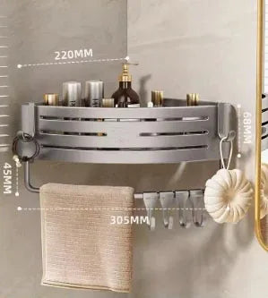 Shower Corner Shelf with Towel Bar Hook Space Aluminum Bathroom Shelf Without Drilling Shampoo Holder Bathroom Accessorie