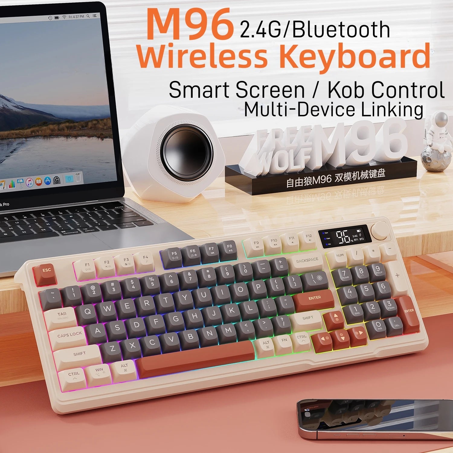 M96 Bluetooth Keyboard Wireless Ziyoulang Screen Gaming Keyboard,Electronic Screen, Multi-Device Connection,Ergonomics Gaming