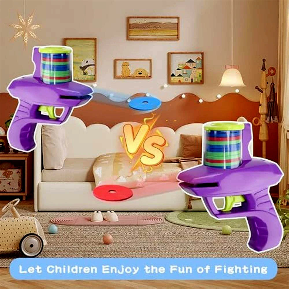 Kids Outdoor Game Foam Disc Gun Toy Flying Disc Shooting Launcher Gun Double Parent-child Interactive Children Toy