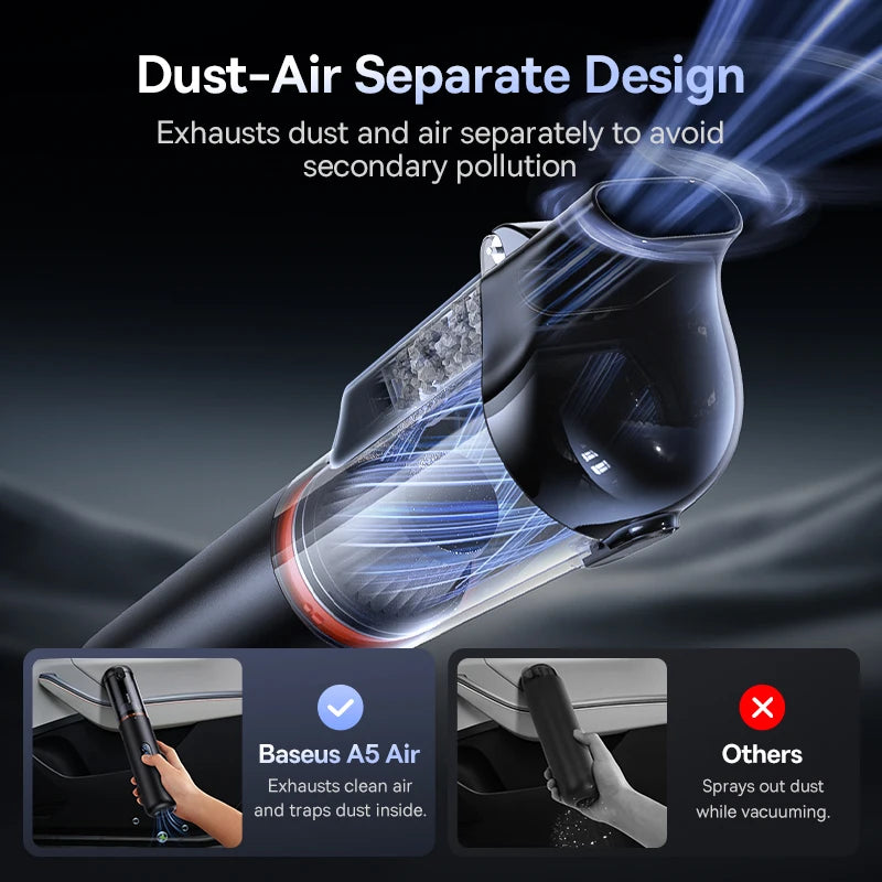 Baseus A5 Air Car Vacuum Cleaner 2-in-1 Powerful Wireless Cleaner Strong Suction Handheld Car Cleaning Portable Home Appliance