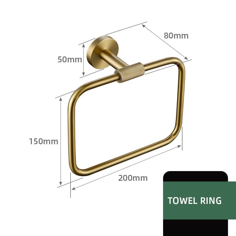 Brushed Gold Bathroom Accessories Towel Bar Bath Robe Hook Brass Knurled Bathroom Hardware Set Shelf for Towels Paper Tissue Hol