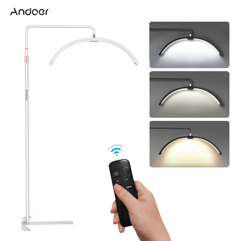 Andoer 36W Floor LED Video Light Half-moon Fill Light 3000K-6000K Dimmable with 70.9in Light Stand for Beauty Makeup Live Stream