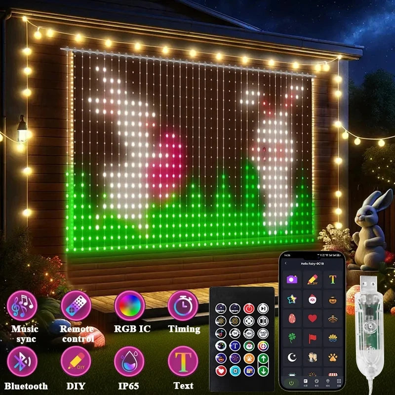 Smart RGB Curtain Lights with APP Control, RGB Christmas Fairy String Lights, Music & Voice Sync for Halloween Bedroom Garden