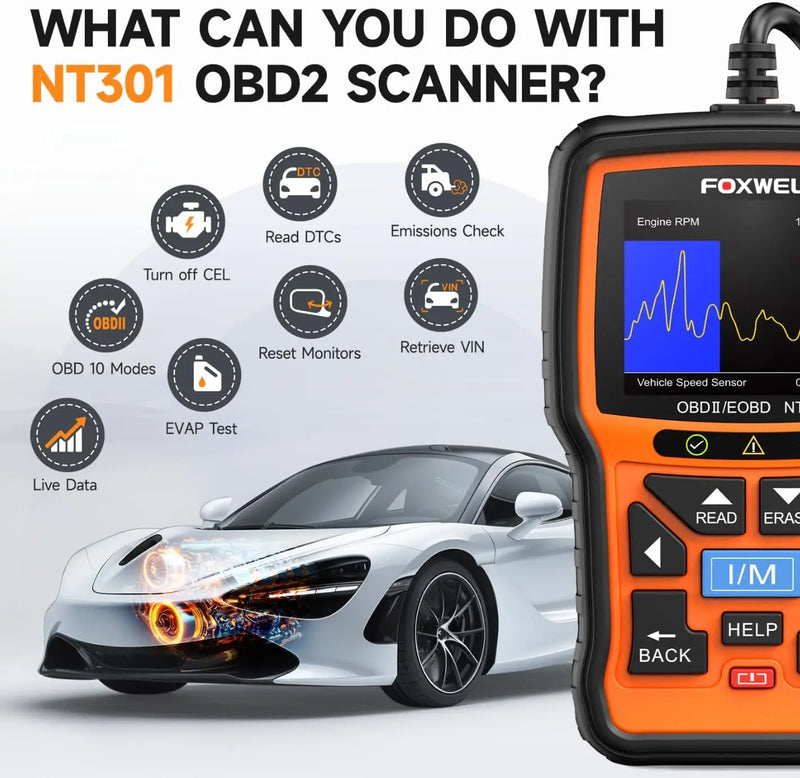 FOXWELL NT301 OBD2 Scanner Check Engine Code Reader Professional ODB2 OBD2 Automotive Scanner Car Diagnostic Tools PK ELM327