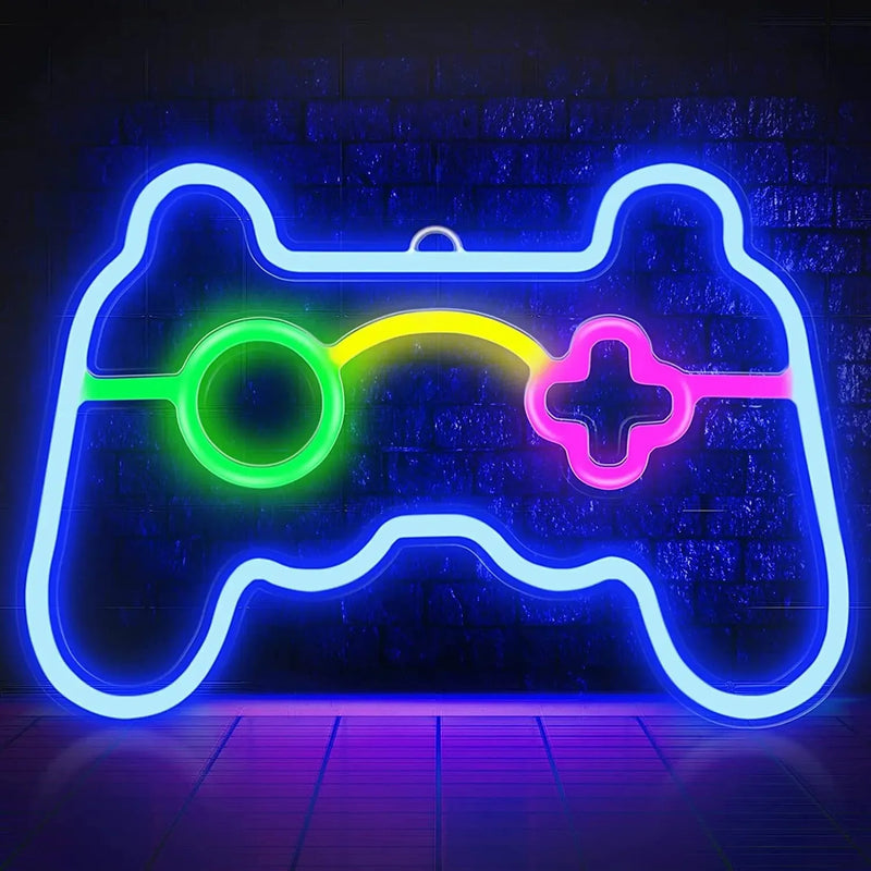 USB Game Console Handle Shape Bedroom Children's Room Game Room Decoration LED Neon Lights