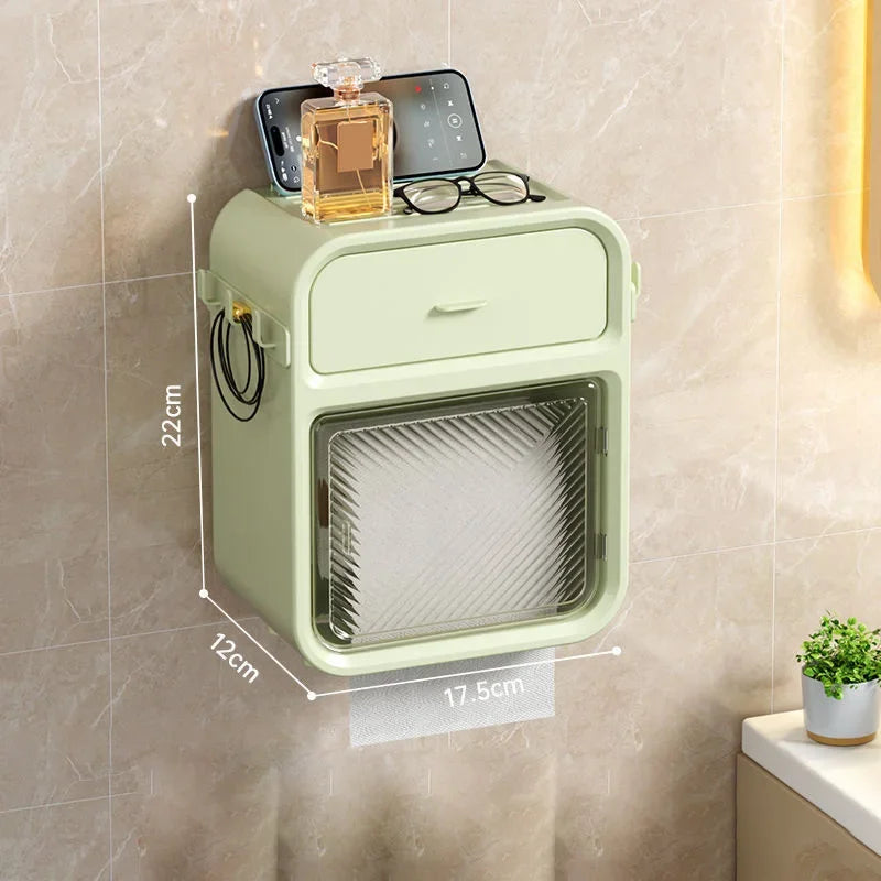 Toilet Paper Holder Box holder Bathroom Rack Waterproof Reel Tissue Storage Box Punch-free Kitchen Bathroom Storage Holder