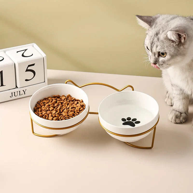 500ML Pet Ceramic Bowl Kitten Puppy Ceramic Bowl Water Feeder Cat Food Feeding Dish Dispenser with Raised Stand Cat Accessories