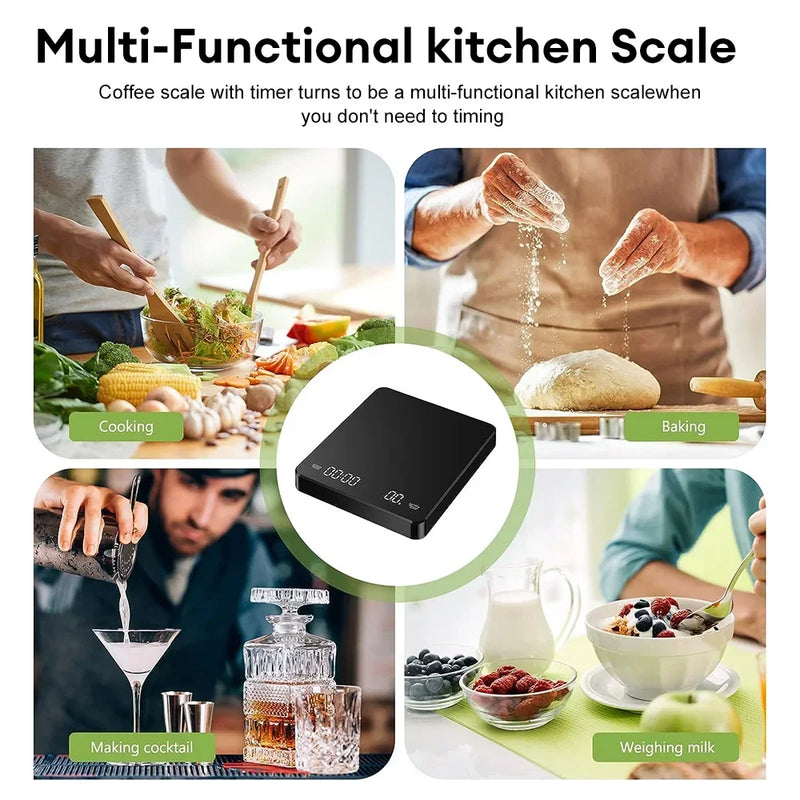 Xiaomi Mijia Digital Coffee Scale Timer LED Screen Espresso USB 3kg Max.0.1g High Precision Measures in Oz/ml/g Kitchen Scale