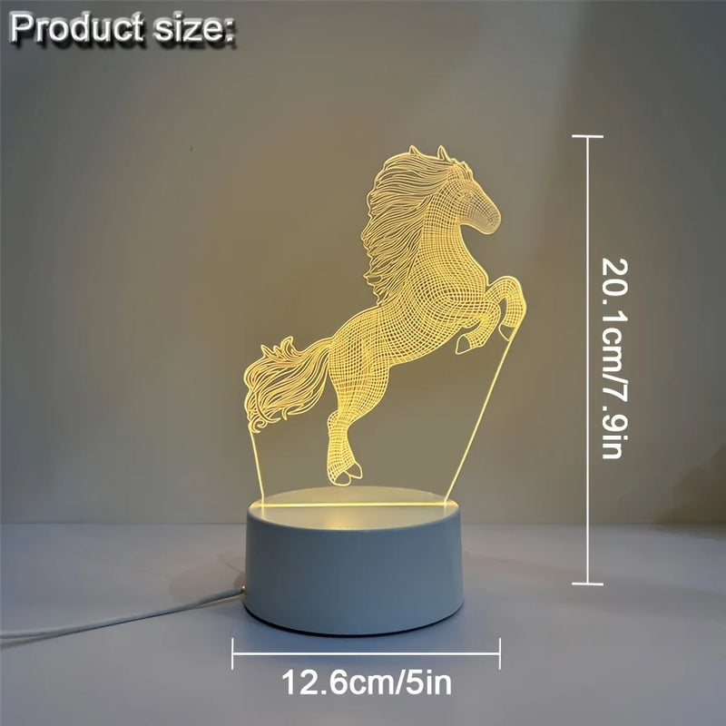 Horse series /3D vision night light, monochrome warm light plug-in base, birthday gift for friends, can be used in bedroom/livin