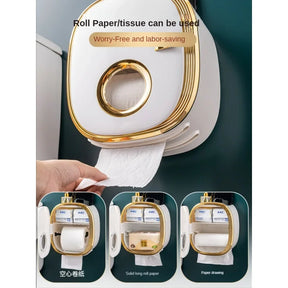 golden Bathroom Shelf Storage Box Punch-Free Wall-Mounted Toilet Paper Holder Box Waterproof Paper Towel Bathroom Storage Rack