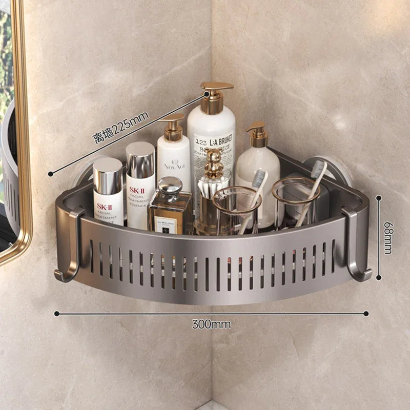 Vacuum Suction Cup Bathroom Shelf Wall Mounted Thickened Aluminum Bathroom Shelves No Drilling Shower Organizer Bathroom Storage