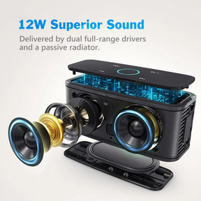 DOSS Wireless Bluetooth Speaker SoundBox BT 5.0 Touch Control Portable Music Sound Box 12W Stereo Sound IPX5 Waterproof Speakers