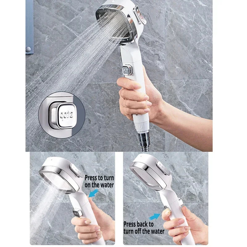 High Pressure Shower Head Water Saving 3 Modes Shower Heads Adjustable One-Key Stop Water Massage Sprayer Bathroom Accessories