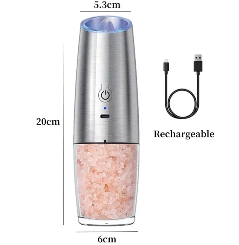 2PCElectric Pepper Grinder Salt And Pepper Grinder USB Rechargeable Adjustable Coarseness Spice Mill With LED Light Kitchen Tool