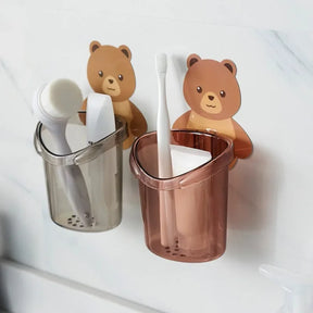 Bear Storage Cup Wall Mount Toothbrush Toothpaste Cup Holder Case Storage Cup Rack Stand Child Home Bathroom Accessories