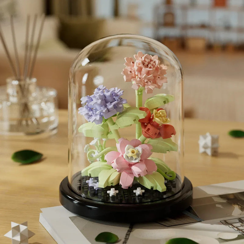 Flower Bouquet Bonsai Building Blocks Artificial Plastic Plant Dust Cover Micro Model Home Decoration Toy For Kid Birthday Gift