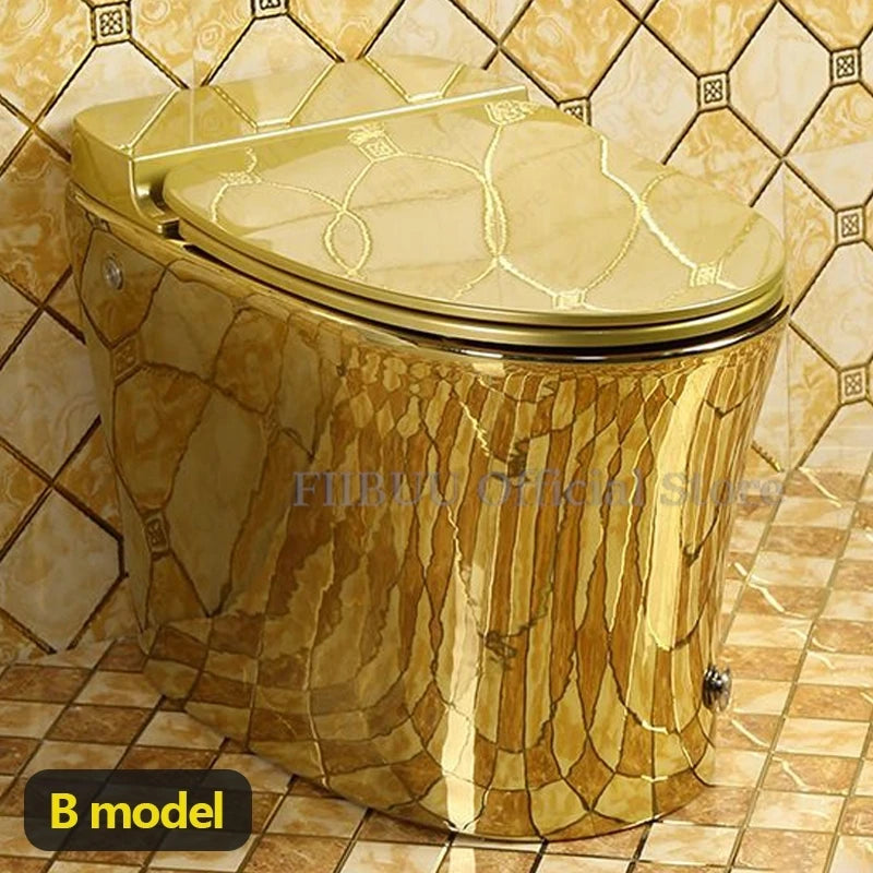 One Piece Golden Toilet For Bathroom Powerful & Quiet 300/400mm Rough-In Toilet Soft Closing Elongated Toilet Bowl Kick Flush