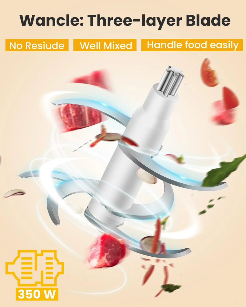 Wancle Electric Meat Grinder Kitchen Chopper Stainless Steel Blade Vegetable Garlic Crusher Household Food Processor Blender