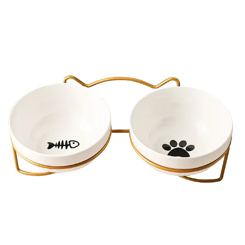 500ML Pet Ceramic Bowl Kitten Puppy Ceramic Bowl Water Feeder Cat Food Feeding Dish Dispenser with Raised Stand Cat Accessories